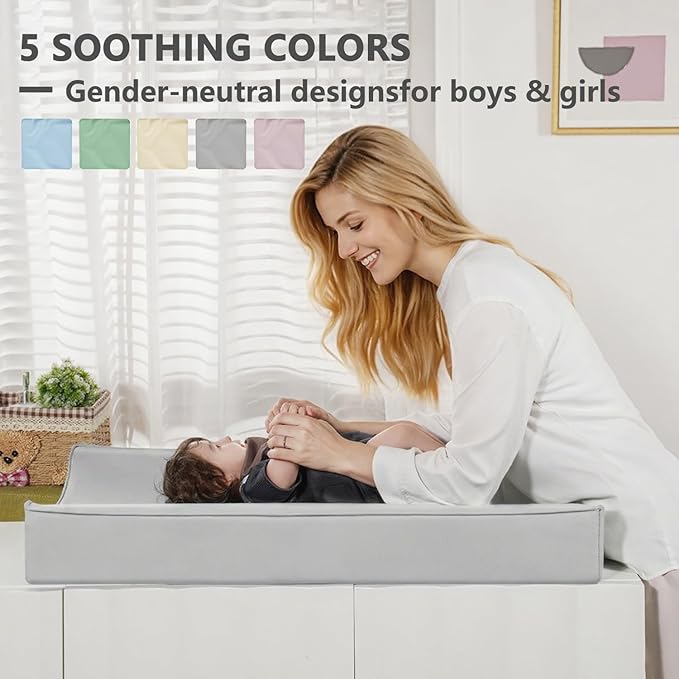 Vegan Leather Changing Pad Cover - 31"X 16" - Waterproof Wipeable, Extra Thick & Portable & Non-Slip Diaper Mat - Fits Standard Changing Tables for Baby Boy Girl (Gray)