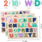 Wooden Puzzles for Toddlers, Voamuw Wooden Alphabet Number Shape Puzzle Toddler Education Learning Toys for Kids Ages 3 4 5 Years Old (Set of 3)