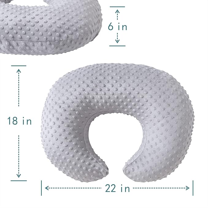 Nursing Pillow and Positioner, Breastfeeding, Bottle Feeding, Baby Sitting Support with Removable Ultra Soft Cover, Tummy Time Support for Baby Boys and Girls (Gray)