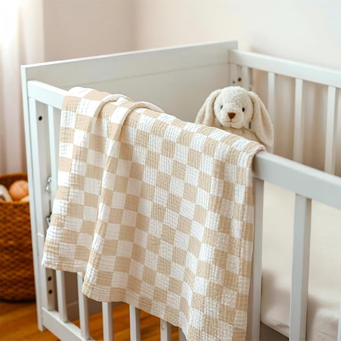 Checkered Baby Blankets for Boys Girls, Soft Nursery Minky Blankets with Muslin and Dotted Fleece Back 30x40 inches, Receiving Bed Quilt for Newborn, Infants, Toddlers