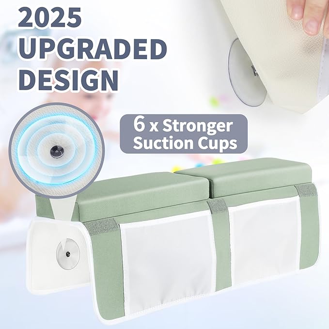 URMYWO Bath Kneeler and Elbow Rest Pad Set - 1.5" Thick Baby Bath Kneeler Pads with Toys Organizer, Anti-Slip Cozy Knee & Arm Support Bathtub Mat, Quick Dry Kneeling Pad for Baby Bath Time