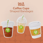 BioSwiss Bandages, Coffee Cup Shaped Self Adhesive Bandage, Latex Free Sterile Wound Care, Fun First Aid Kit Supplies for Kids, 24 Count