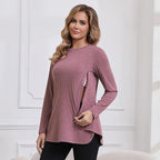 GINKANA Women's Nursing Shirts Long Sleeve 3 Packs Hidden Zipper Breastfeeding Pumping Tops Side Split Maternity Clothes