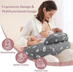 Plus Size Breastfeeding Pillow for Ergonomic Comfort & Support, Easier Nursing, Fit, Removable Cover, Machine Washable, Letter Pattern(Grey)