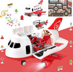 Dwi Dowellin Airplane Toys with Fire Truck Cars Toy Set and Play Mat,Plane with Light Up and Sounds,Birthday Gift for 3 4 5 6 Years Old Kids Boys Girls(Medium)