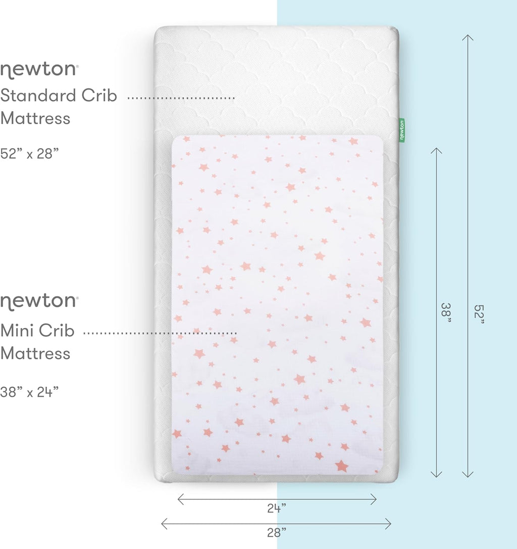 Newton Baby Mini Crib Fitted Sheets (2-Pack) | Organic Muslin Cotton, Breathable & Soft Baby Sheets, Machine Washable Baby Mattress Sheets, Fits Any Mini Sized Crib 24" x 38", Stardust Coral + White