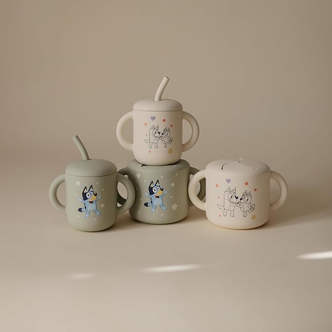 mushie x Bluey Silicone Snack Cup | Spill Proof Food Container for Toddler and Baby (Bluey Sage)