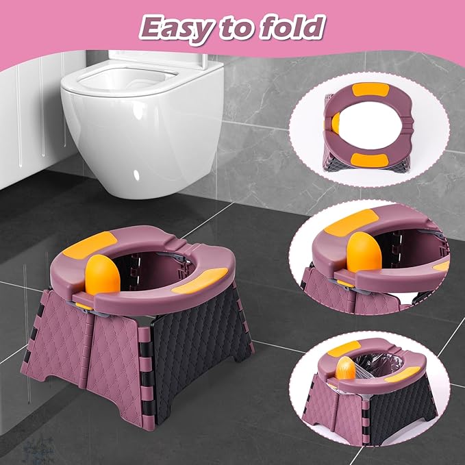 Portable Potty for Toddler Travel, Kids Travel Potty Training Chair with Travel Bag, Baby Potty Training Toilet for Outdoor and Indoor Easy to Clean (Purple) by Yszawmx, Includes 30 Replacement Bags
