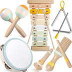 Baby Musical Instruments - Neutral Colors Musical Toys for Toddlers 1-3, Montessori Wooden Percussion Instruments Set with Modern Boho Xylophone Tambourine, Kids Preschool Educational Birthday Gifts