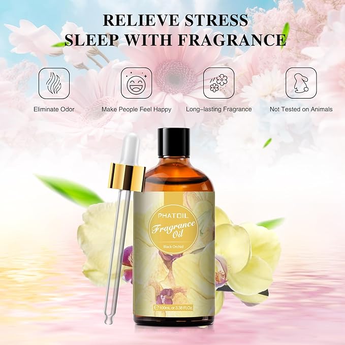 PHATOIL 3.38FL.OZ Black Orchid Fragrance Oils for Aromatherapy, Essential Oils for Diffusers for Home, Perfect for Diffuser, DIY Candle and Soap Making, DIY Scented Products - 100ml