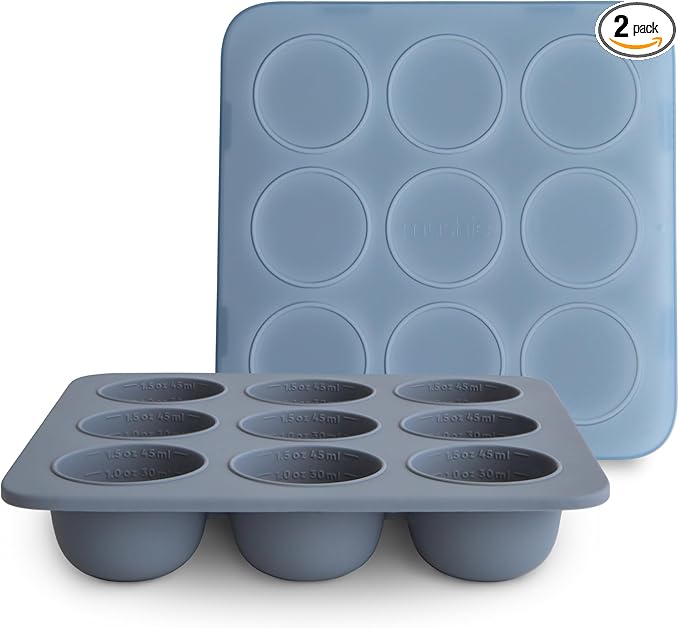 mushie Silicone Baby Food Freezer Tray with Lid | 9 Cups x 1.5oz | BPA Free Storage Container (Tradewinds)