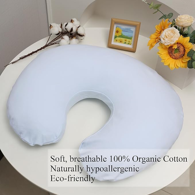 Onacosht 100% Organic Cotton Nursing Pillow Cover Soft Breathable Jersey Feeding Pillow Slipcover Fits Standard Infant Nursing Pillow or Positioner for Baby Boy and Girl, Pastel Blue