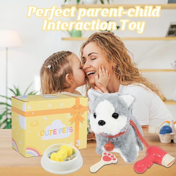 Plush Toys Walking Dog Toys That Can Walk, Bark and Wag Tail,Interactive Electronic Pet Toys Puppy with Leash,Easter Christmas Birthday Gift for Toddlers Kids