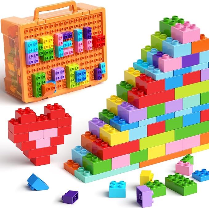 97PCS Building Blocks Set with Storage Box & Base Plate - STEM Educational Toys for Toddlers, Kids Ages 3+, Compatible with Major Large Particle Building Block