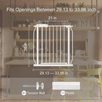Narrow Baby Gate or Doorways No Drill 29.13-33.86 Inch,Pressure Mounted Metal Child Gates for Wide Openings,Walk Through Pet Gate Indoor Auto Close,White