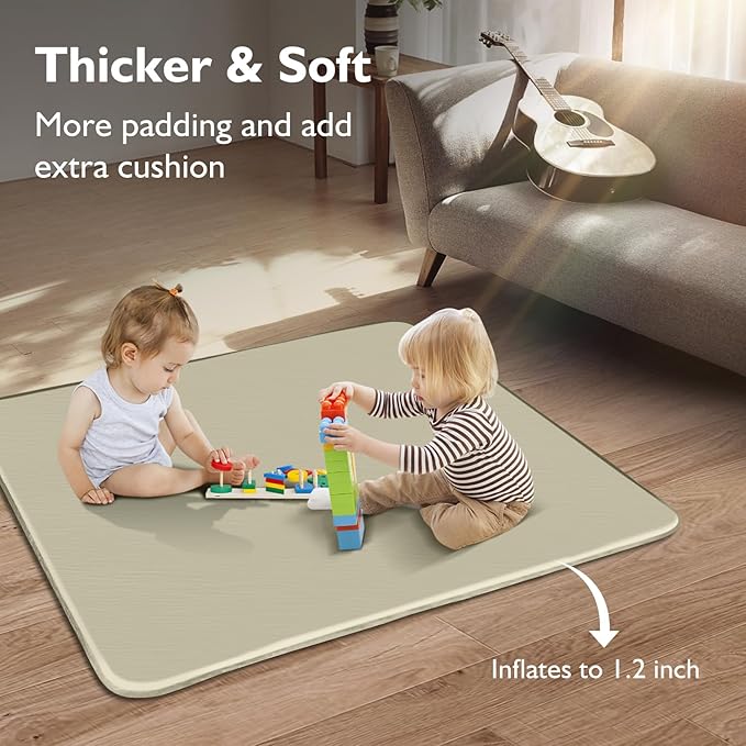 Baby Play Mat, 43x43 Inch Thicken Portable Self-Inflating Playmat for Kids Teepee Tent, Cushion Baby Mat for Floor, Tummy Time Mat with Travel Bag
