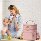 Insulated Breastmilk Cooler Bag with Ice Pack - Holds 6x9oz Bottles, Leakproof Double Layer, Baby Bottle Cooler Bag with Adjustable Strap for Nursing Moms, Daycare & Travel