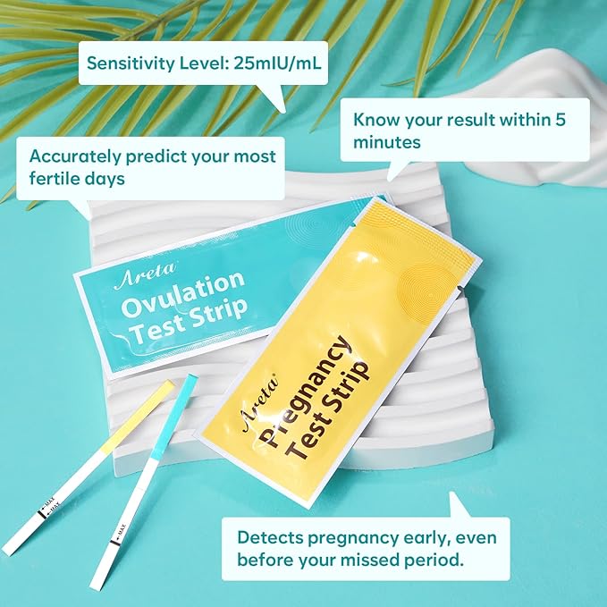 Areta Ovulation & Pregnancy Test Strips: 20 Ovulation Strips & 10 Pregnancy Tests Combo Kit | Accurate at-Home Fertility Tracker