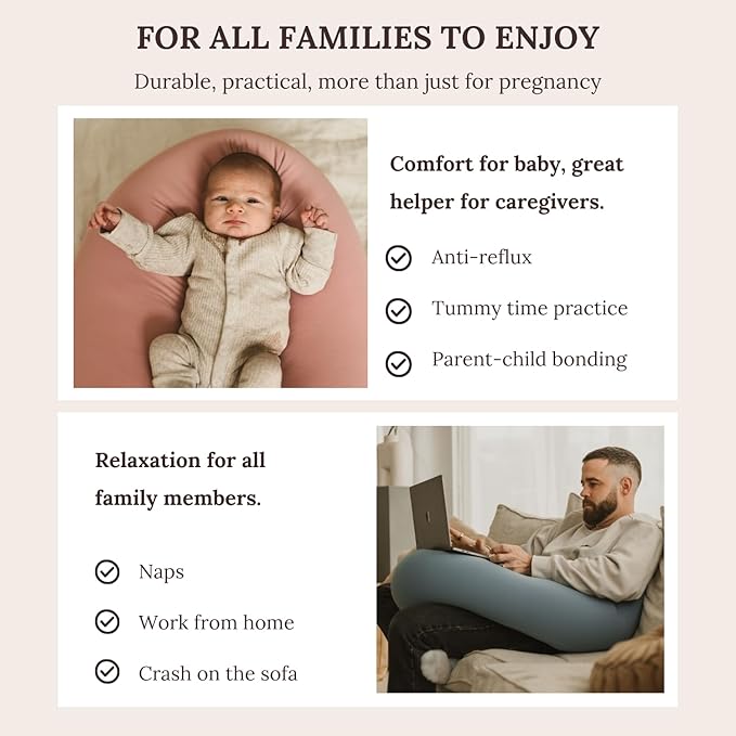 Cuddobaby Pregnancy Pillow 5-in-1 【Cooling Cover, Adjustable Firmness】 Patented Lock Design, Turn into O-Shape Nursing Pillow, 5-Point Full Body Support, Maternity Pillow with Travel Bag - Pink