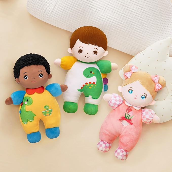 OUOZZZ 10" Soft Boy Baby Doll for 1 Year Old Boys - Dinosaur Toys for 1 Year Old Birthday Christmas Plush Gift for Toddler Adorable First Buddy Doll