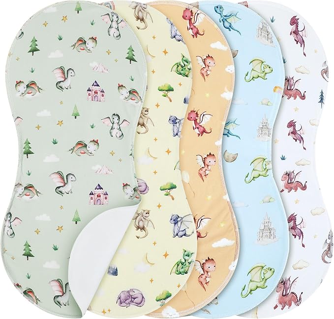 5 Pack Watercolor Dragon Pattern Baby Burp Cloths Soft Absorbent Burping Rags for Newborns 19"x9" Spit up Cloths for Boy Girl Newborn Baby Shower Registry Gifts Set Nursery Decor