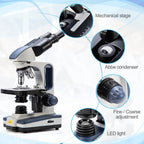 Swift Digital Binocular Compound Microscope 40X-2500X, with 5MP USB Camera, Two-Layer Mechanical Stage and Software Windows and Mac Compatible and Slides,Siedentopf Head,Research-Grade