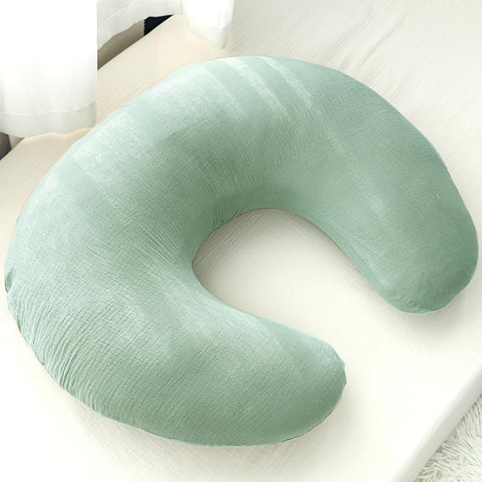 Hooyax Muslin Nursing Pillow Covers 2 Pack, Soft and Breathable Nursing Covers for Breastfeeding Pillows, Adorable Infant Feeding Pillow slipcover for Baby Boy and Girls (Green Leaf)