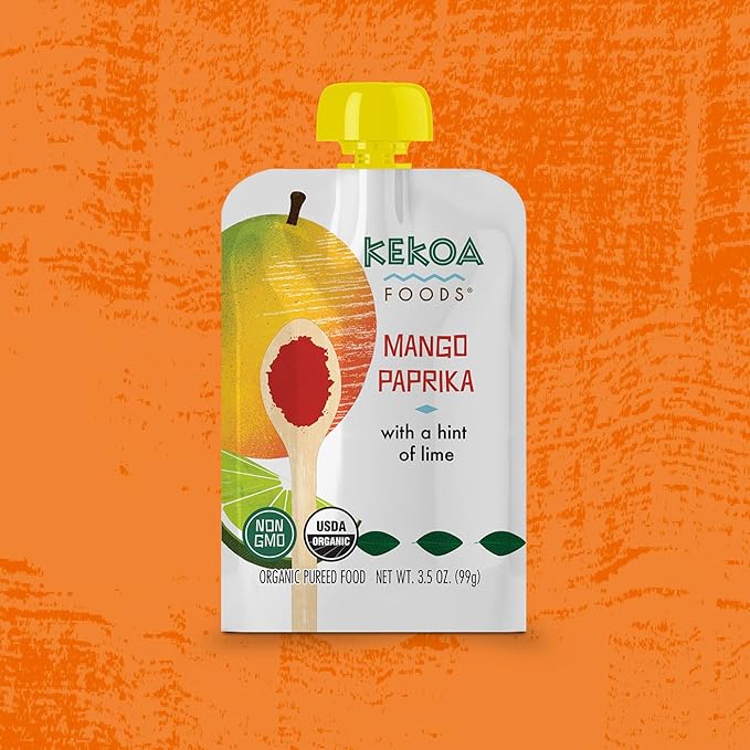 Kekoa Foods 100% USDA Certified-Organic Vegetarian Baby Food Puree Variety Pack: 3.5 oz Squeeze Pouches | Apple & Ginger, Mango Paprika, Curry Vegetable Mango | No Added Sugar or Salt | Nutrient-Rich