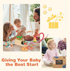 Wooden Montessori Learning Toys Kit,Babies Toys Set for 1 Year Old, Sensory and Thinking Play kit for Toddlers (Boys and Girls). 4 in 1 Drop Box; Rocking Stacker; Bead Maze.