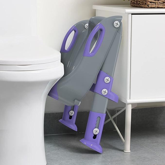 Potty Training Seat with Step Stool Ladder, SKYROKU Potty Training Toilet for Kids Boys Girls Toddlers - Comfortable Safe Potty Seat with Anti-Slip Pads Ladder Grey Purple