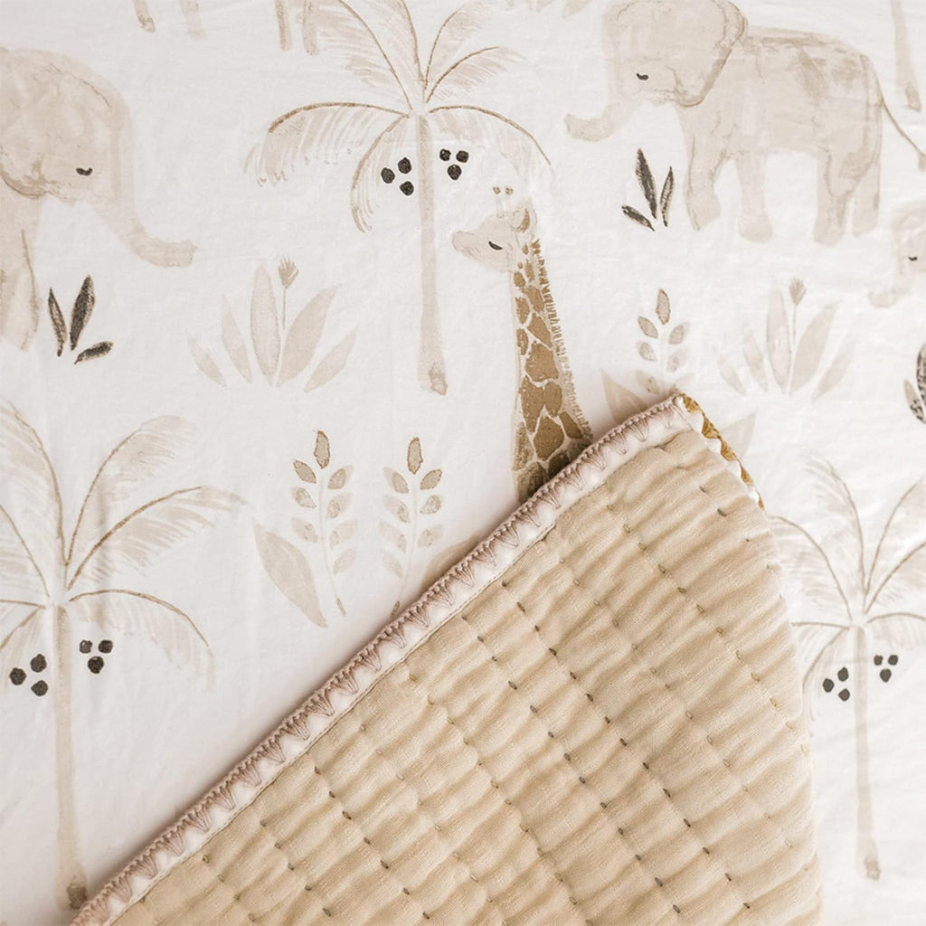 Crane Baby Safari Nursery Decor Crib Sheet, 100% Cotton Fitted Sheet for Standard Mattress 28in X 52in, Breathable Toddler Bed Sheet for Boys and Girls