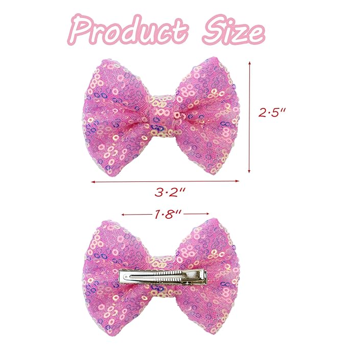 4PCS Blue Sequin Hair Bows Clips Sparkly Hair Bows for Girls Dark Pink Alligator Clips Glitter Hairpins Hair Accessories for Children Toddler Teenage Girls Kids Gift
