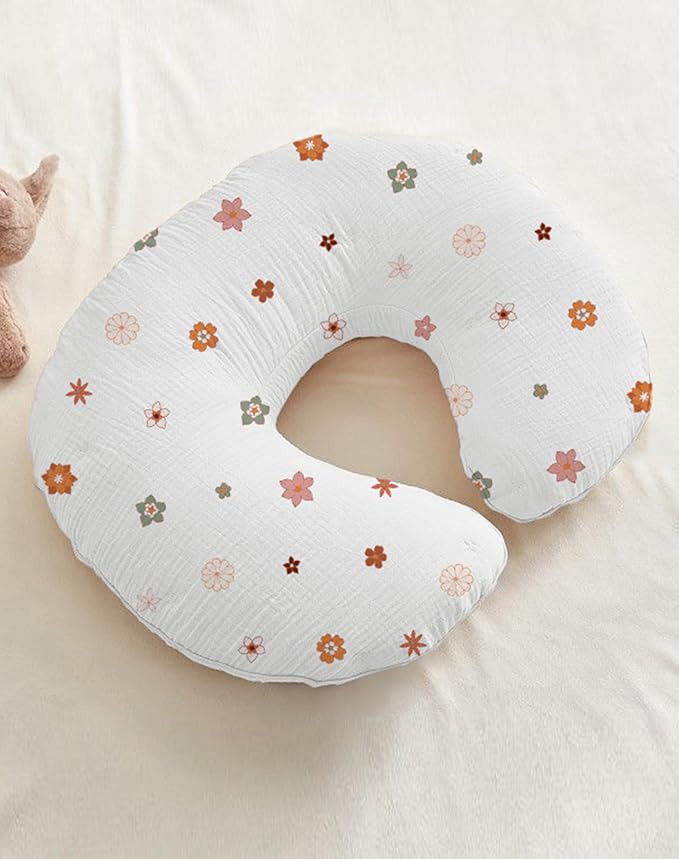 Nursing Pillow Covers 2 Pack, Muslin Nursing Cover for Breastfeeding Pillows, Comfortable for Baby Girls and Boys (Sage & Flower-B)