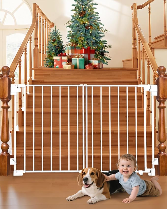 29-45" No Bottom Bar Baby Gates for Stairs, 28" Extra Tall Child Safety Gate with Auto Close Large Walk Thru Door, Hardware Mount Dog Gate Pet Gate for The House Doorways, Indoor Outdoor use