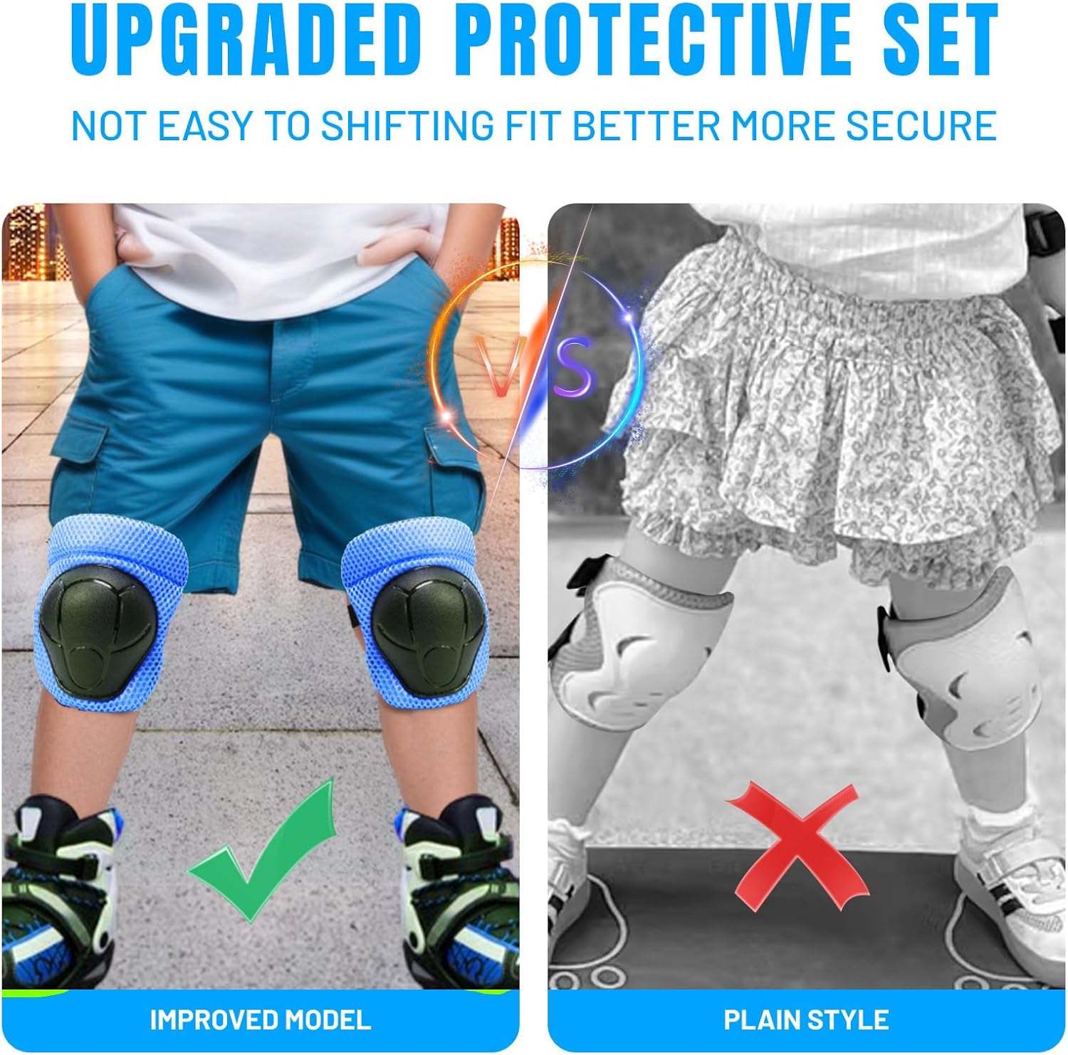 Knee Pads Elbow Pads Wrist Guards Set for Kids,Upgraded Protective Gear for Toddle 4-12 Boys or Girls Children Roller Skating Scooter Skateboarding Bike Roller Blade