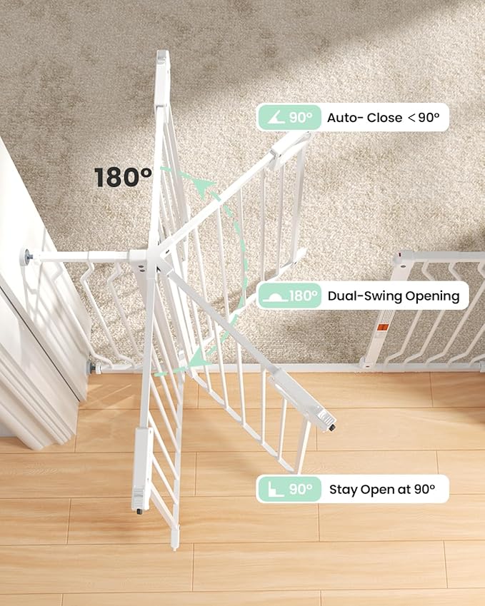Mom's Choice GROWNSY Baby Gate, 30.5"-53" Auto-Close Dog Gate for Stairs & Doorways, Pressure-Mounted Easy Install Baby Gate - No Drill, Walk Through, Safe & Durable