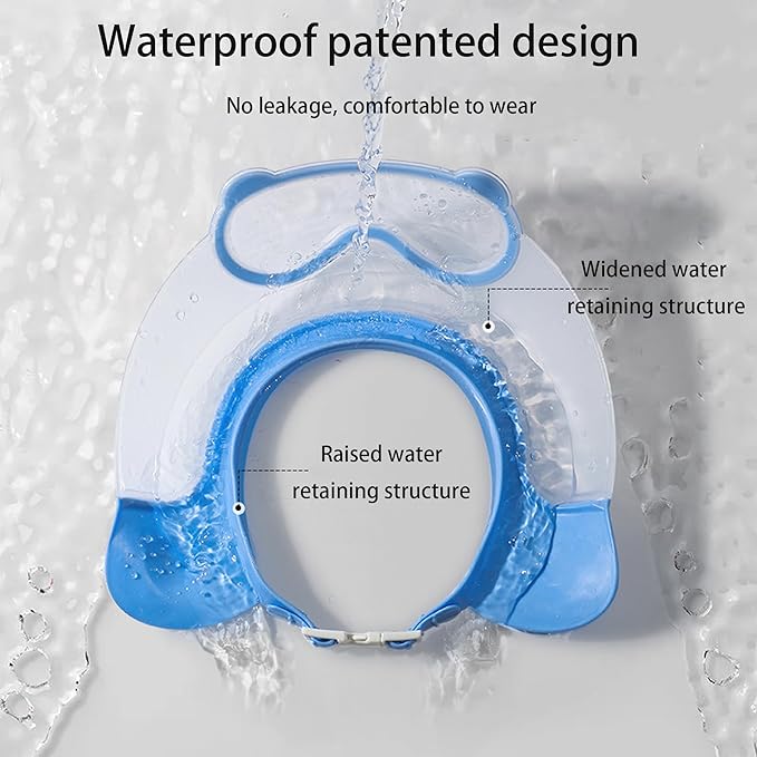 Baby Shower Cap Shield, Shower Cap for Kids, Visor Hat for Eye and Ear Protection for 0-9 Years Old Children, Cute diving goggle Shape Makes The Baby Bath More Fun (Blue)