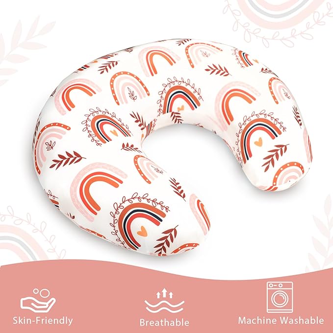 Pea Pod Nursing Pillow Cover Soft & Stretchy Removable Slipcover for Breastfeeding Pillows, Comfortable Nursing Pillow Case for Newborn, Snug Fit, Washable Feeding Pillow Slipcovers in Boho Rainbow