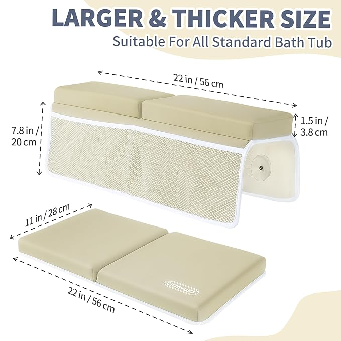 URMYWO Bath Kneeler and Elbow Rest Pad Set - 1.5" Thick Baby Bath Kneeler Pads with Toys Organizer, Anti-Slip Cozy Knee & Arm Support Bathtub Mat, Quick Dry Kneeling Pad for Baby Bath Time