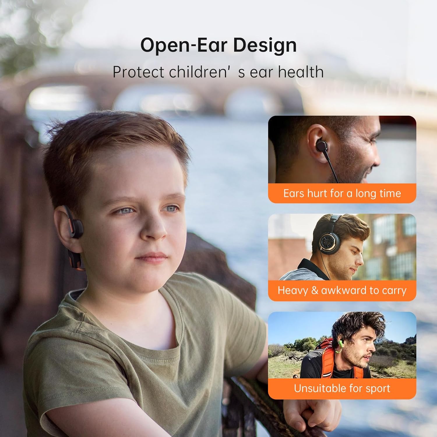 IFECCO Wireless Earbuds for Kids - Kids Bluetooth Air Conduction Open Ear Headphones with Mic,Ultra-Light,IPX5 Waterproof and Safer for Children Wireless Headphones,Perfect for School Travel Gifts