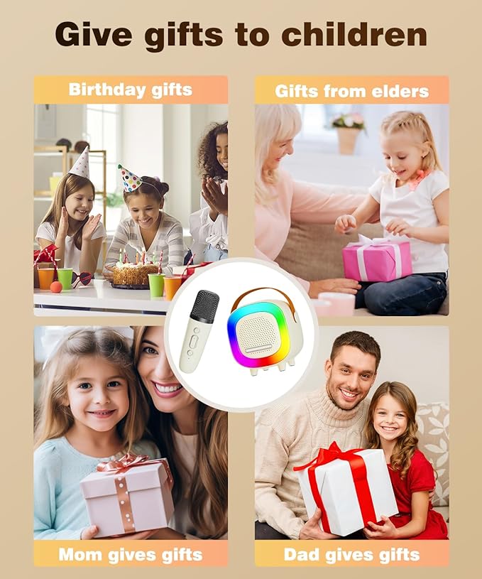 Mini Karaoke Machine Speaker for Kids Adults, Portable Bluetooth with 2 Wireless Microphones, Children's Day Birthday Gift Ideas for Toys for Teens Boys and Girls Aged 4, 5, 6, 7, 8, 9, 10, 11, 12+