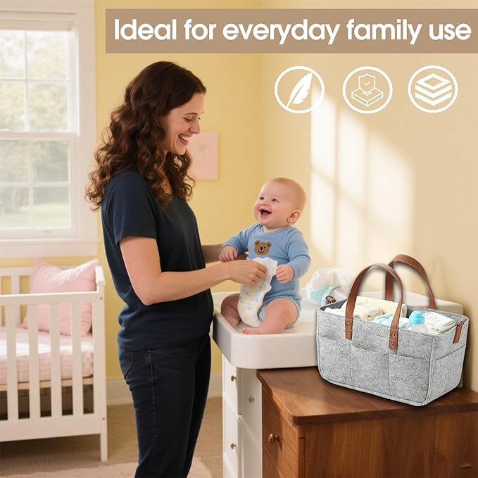 Nursery Storage Basket - Baby Diaper Caddy Organizer for Diaper Station, Newborn Essentials, Baby Shower Gifts and Registry Must-Haves for Boy or Girl (Oatmeal color)