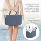 KiddyCare Diaper Caddy Organizer Basket for Nursery Storage Organizer Cart Baby Basket for Diaper Holder, Baby Basket Gift for Boy/Girl Basket with Dividers Stone Large