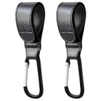 Stroller Hooks for Hanging, 2 PCS Durable Leather Style Stroller Clip Straps, Baby Stroller Hooks for Diaper Bags Grocery Shopping Bags, Mommy Hook for Stroller (Black)