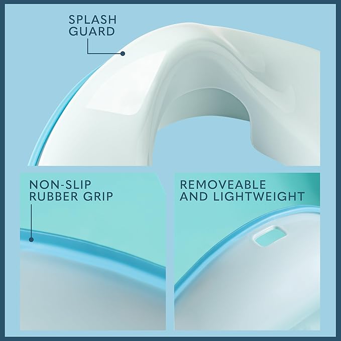 Toddler Potty Training Seat - Toddler Toilet Seat Attachment for Boys & Girls w/Splash Guard, Non-Slip Grip for Secure Fit, Fits Standard Round & Oval Toilets, Storage Hook Included, Blue