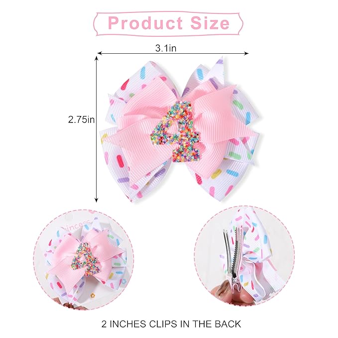 Sprinkle Hair Bow for Girls - Confetti First Birthday Pink Party Decorations, Ice Cream Theme for 1st Birthday (4th Hair Bow)