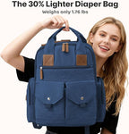 Diaper Bag Backpack - Large Diaper Bag with Portable Changing Pad as Baby Shower Gifts, Lightweight Waterproof Unisex Travel Baby Bag with 4 Insulated Pockets and Stroller Buckles, Dark Blue