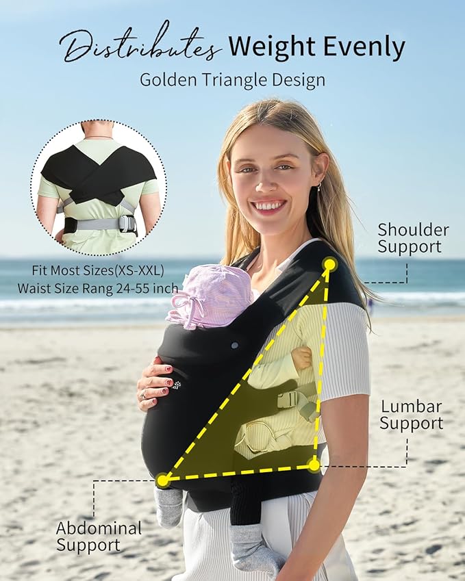 GROWNSY Baby Carrier Newborn to Toddler, Cozy Baby Wraps Carrier, Ergonomic Baby Carrier with Head Support, Black