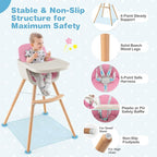 HONEY JOY High Chair, 3-in-1 Eat & Grow Wooden Highchair/Booster Seat/Toddler Chair with Removable Tray, 5-Point Harness, PU Cushion and Footrest for Baby, High Chair for Babies and Toddlers(Pink)