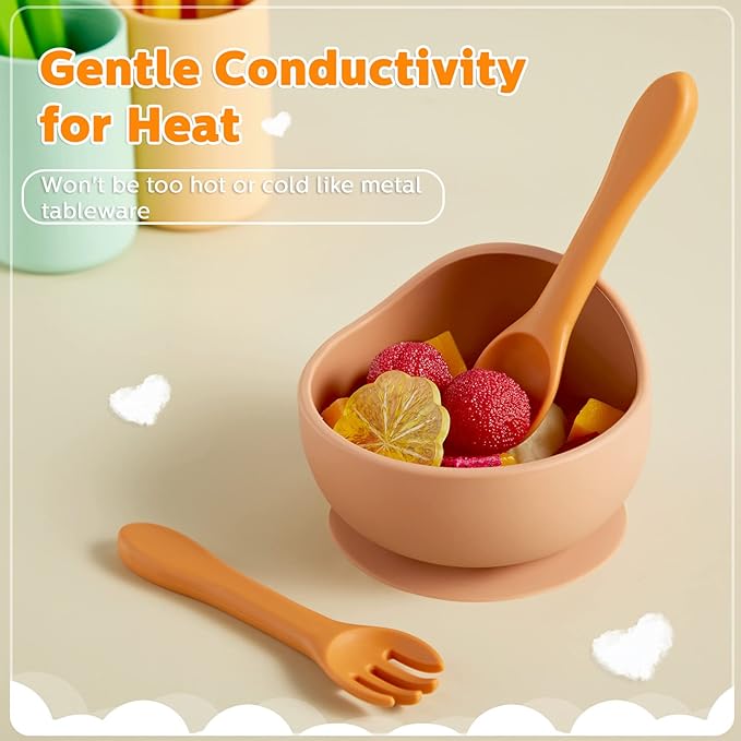 10 Pieces Baby Led Weaning Spoons and Forks Set Infant Silicone Spoon First Self Feed Baby training Utensils for Toddler First Stage Feeding Supplies for Kids Over 6 Months, 5 Pairs(Fresh Colors)